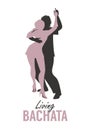 Young couple silhouettes dancing bachata, salsa or latin music. Royalty Free Stock Photo