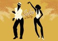 Young couple silhouettes dancing salsa or latin music. Royalty Free Stock Photo