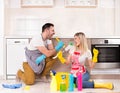 Man and woman singing after finishing chores Royalty Free Stock Photo