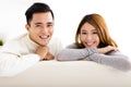 young couple sitting in sofa Royalty Free Stock Photo