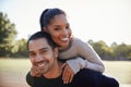 Young couple smiling at camera in Brooklyn, close up Royalty Free Stock Photo