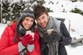 Young couple in snow with car Royalty Free Stock Photo