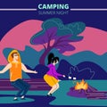 Young Couple Spending Time in Summer Camping,