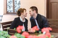 Young couple spends time in cafe Royalty Free Stock Photo