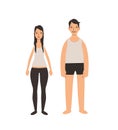 Young couple standing in the underware, front view. Colorful flat vector illustration. Isolated on white background. Royalty Free Stock Photo