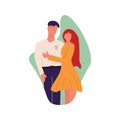 A young couple stands nearby and cuddles, illustration for printing postcards, journalistic articles, sites.