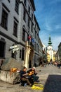 Musicians playing in the old town of Bratislava in Spring