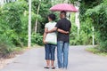 Young couple stroll in the countryside