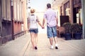 Young couple strolling about the city