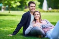 Young couple strolling in the park