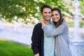 Young couple strolling in the park