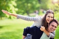 Young couple strolling in the park