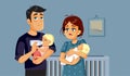 Exhausted New Parents Taking Care of Newborn Twin Babies Vector Cartoon