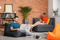 Young couple studying with laptops at home Royalty Free Stock Photo