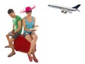 Young couple with suitcase waiting bored delay airliner Royalty Free Stock Photo