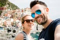 Young couple taking a selfie in Cinque Terre in Italy Royalty Free Stock Photo