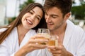 Young couple tasting wine Royalty Free Stock Photo