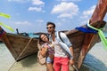 Young Couple Tourist Long Tail Thailand Boat Ocean Sea Vacation Travel Trip