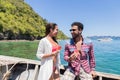 Young Couple Tourist Sail Long Tail Thailand Boat Ocean Sea Vacation Travel Trip Royalty Free Stock Photo