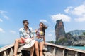 Young Couple Tourist Sail Long Tail Thailand Boat Ocean Sea Vacation Travel Trip Royalty Free Stock Photo