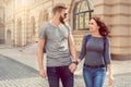 Young couple tourists city walk together vacation Royalty Free Stock Photo