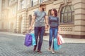 Young couple tourists city walk together vacation Royalty Free Stock Photo