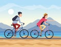 Young couple travel in bikes