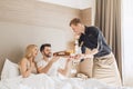 Young couple travel together hotel room leisure Royalty Free Stock Photo