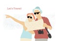 Young couple of travelers with map. Vacations and travel. Happy friends travel together.