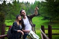 Young couple traveling in a nature. Happy people. Travel lifestyle Royalty Free Stock Photo