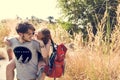 Young couple traveling outdoors together