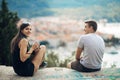 Young couple travelling and visiting Europe.Summer touring Europe and Mediterranean culture.Colourful streets,cityscape Royalty Free Stock Photo