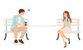 young couple use social distancing to communicate and confess