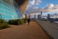 Young couple walk in Queen Elizabeth Olympic Park