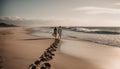 Young couple walking on the beach, holding hands at sunset generated by AI Royalty Free Stock Photo