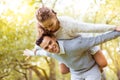 Young couple walking, Hyde Park, London: sunset colour tone Royalty Free Stock Photo