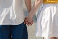 Young couple walking in the park and holding hands,A loving couple goes on a picnic Royalty Free Stock Photo