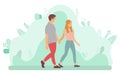 Young Couple Walking and Holding Hands Vector