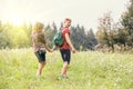 Young couple walks outdoor