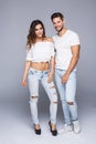 Young couple wearing jeans clothes