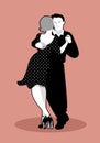 Young couple wearing retro clothing, dancing `balboa` style swing