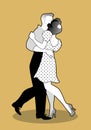 Young couple wearing retro clothing, dancing `balboa` style swing Royalty Free Stock Photo
