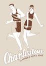 Young couple wearing retro style swimsuits, dancing Charleston