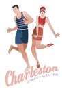 Young couple wearing retro style swimsuits, dancing Charleston