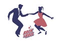 Young couple wearing 50`s clothes dancing rock and roll. Vector Royalty Free Stock Photo