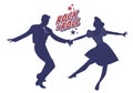 Young couple wearing 50`s clothes dancing rock and roll. Vector Royalty Free Stock Photo
