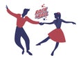 Young couple wearing 50`s clothes dancing rock and roll. Vector Royalty Free Stock Photo