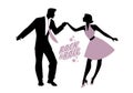 Young couple wearing 50`s clothes dancing rock and roll. Vector Royalty Free Stock Photo