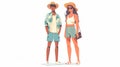 Young couple wearing summer clothes. Man and woman dressed in stylish casual clothing in trendy style. Flat modern Royalty Free Stock Photo