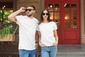 Young couple wearing white t-shirts
